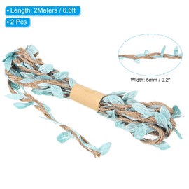 PATIKIL 6.6ft 5mm Burlap Leaf Ribbon, 2 Pack Braided Decoration Vine Natural Jute Rope Twine with Artificial Leaves for Jungle Wedding Party Home Garden Decor, Sky Blue