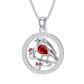 BETHZA Robin Bird Necklace for Women 925 Sterling Silver Natural Red Garnet Mocking Bird Pendant Jewelry Gifts for Mom Wife Girlfriend Her Bird Lovers, Sterling Silver, Garnet