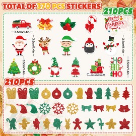 Whaline Christmas Foam Stickers Assorted Xmas Classic Cartoon Foam Decals Funny Glitter Adhesive Sticker Decor for School Craft Winter Party Favor Supplies, 370Pcs
