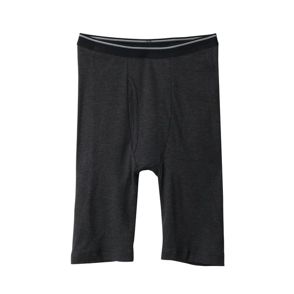 Gunze Men's Boxer Shorts, Warm Pants, Long Boxers, Front Opening, Loose Design, Border, heathered black