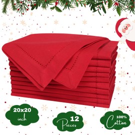 Limecasa Cloth Napkins Hemstitched Wedding Napkins, Set of 12, Machine Washable, 18x18, Barbados Cherry