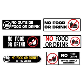 Pack 6 Pcs No Food Or Drink Allowed Sticker for Cars Vehicles Trucks Indoor Outdoor Window Warning Signs Bumper Stickers Removable Waterproof Vinyl Decals Car Exterior Accessories