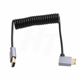 HangTon 4K 120fps 8K 60fps HDMI to Mini HDMI Cable for Canon EOS R RP 5DIV ATOMOS Ninja V Shinobi Nikon Z6 D750 Sony XR50 NEX Portkeys BM5 Monitor Type A C 2.1 Left Angle Coiled