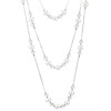 Beads Charms Statement Necklace Three-Strand Long Chains with White Pearls,