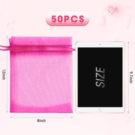 ANZNKU 50 Pack Hot Pink Organza Bags 8X12 inch Sheer Mesh Bags Drawstring Large Organza Gift Bags for Party Favor Christmas Wedding