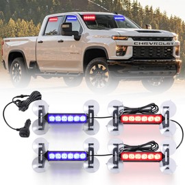 4X 6.1 inch Emergency Strobe Police Lights Red/Blue 24 LED Waterproof Hazard Warning Flashing Safety Dash Front/Rear/Side Windshield Lights for First response vehicle Trucks Car