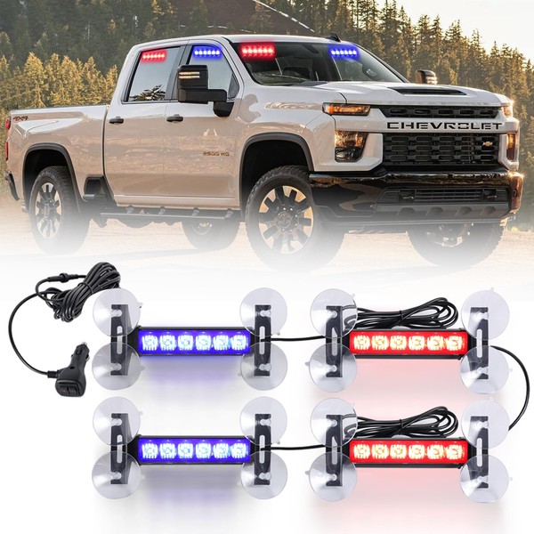 4X 6.1 inch Emergency Strobe Police Lights Red/Blue 24 LED