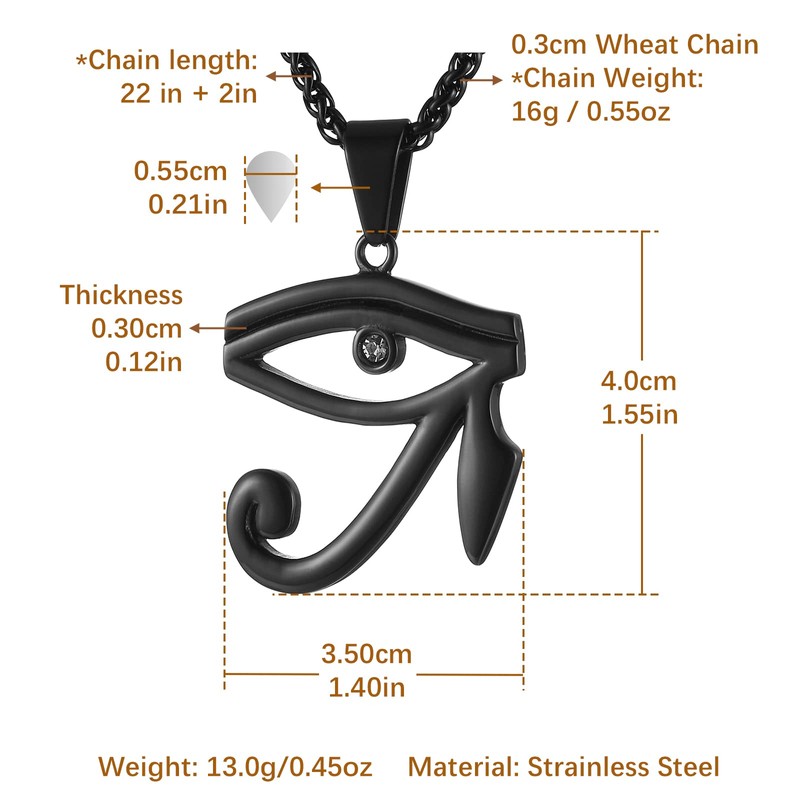 HZMAN CZ Eye of Horus Egypt Protection Pendant on Stainless