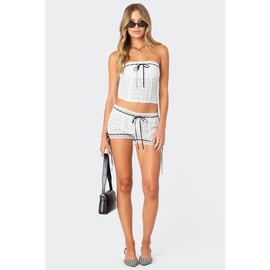 Ribbon Eyelet Corset - Color: WHITE, Size: S