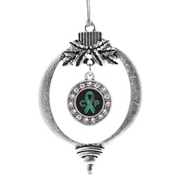 Inspired Silver - Cerebral Palsy - Silver Christmas Ornament - Circle Charm Christmas Tree Ornament with Cubic Zirconia - Holiday Hanging Decoration