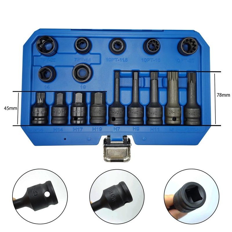JEUCLEL 16PCS Universal Master Brake Caliper Socket Set, 1/2" Square