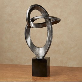 Eternal Love Abstract Table Sculpture | Metallic Silver and Black Finish | Bold Abstract Looped Design Resembles a Stylized Infinity Symbol | Contemporary, Modern Tabletop Statue For Unique Decorating