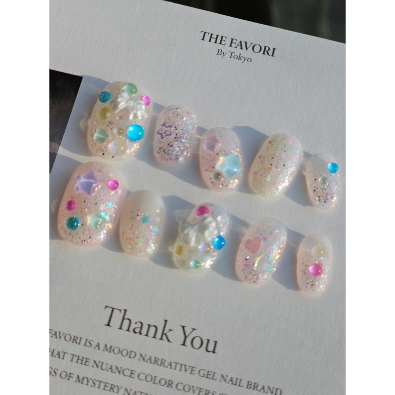 Shining Bubble [Handmade Nail Tip] Emily Nail - Mini Short