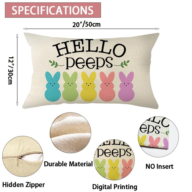 Ogiselestyle Hello Peeps Bunny Throw Pillow Cover, 12 x 20