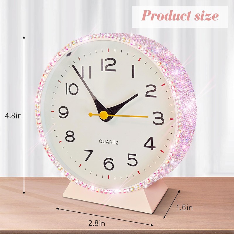 Yivaiks Shiny 4.5" Analog Alarm Clock，Bling Small Silent Retro Desk