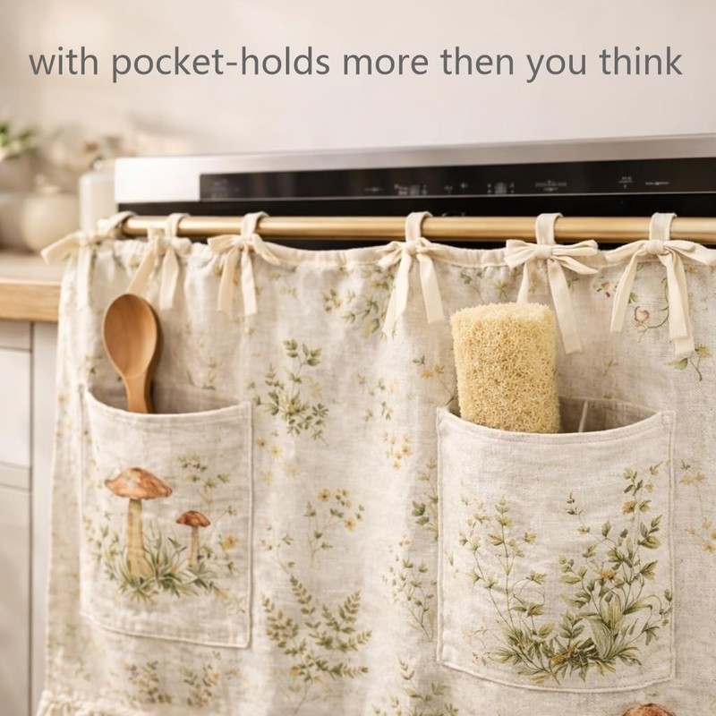 Bivpreom Oven Skirt with Pockets，Handmade Oven Curtain，Farmhouse Kitchen Decor Curtain