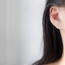 Minimalist Ear Cuff Earring for Women Teen Girls 925 Sterling Silver Clip On Cartilage Small Hoop Earrings Fashion Wrap No Piercing Ear Hypoallergenic (Gold)