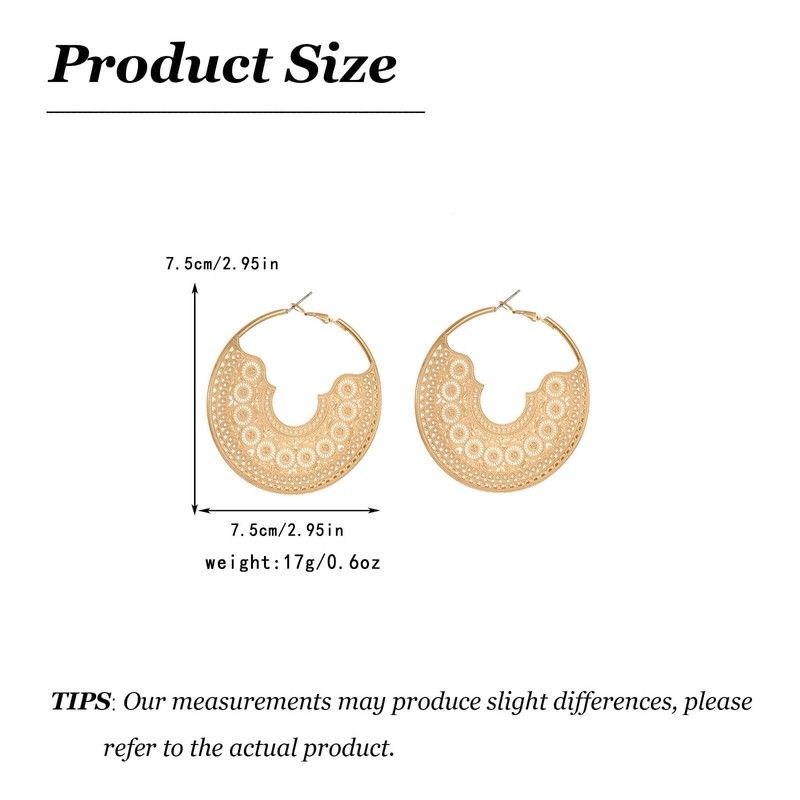 Chunky Hoop Earrings for Women Statement Gold Bohemian Geometric Hollow