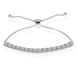 Sterling Silver Bracelets for Women, Birthstone Bracelet, 3mm Round Cut Genuine or Synthetic Gemstone Bracelet, Chain Adjustable Pull-String Bolo Slider, Bracelets for Women Trendy, Tennis Bracelet,