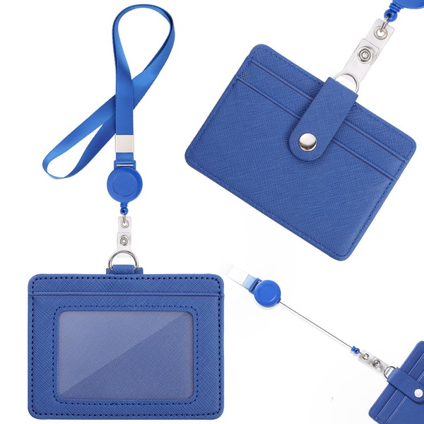 Horizontal ID Card Holder with Retractable Reel Strap, Neck Passcase,