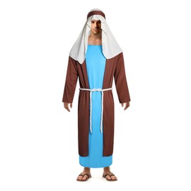 Owlfder Mens Joseph Shepherd Costume Adult Jesus Cosplay Outfit Nativity Church Tunic Robe Biblical Dress Up Suit Brown