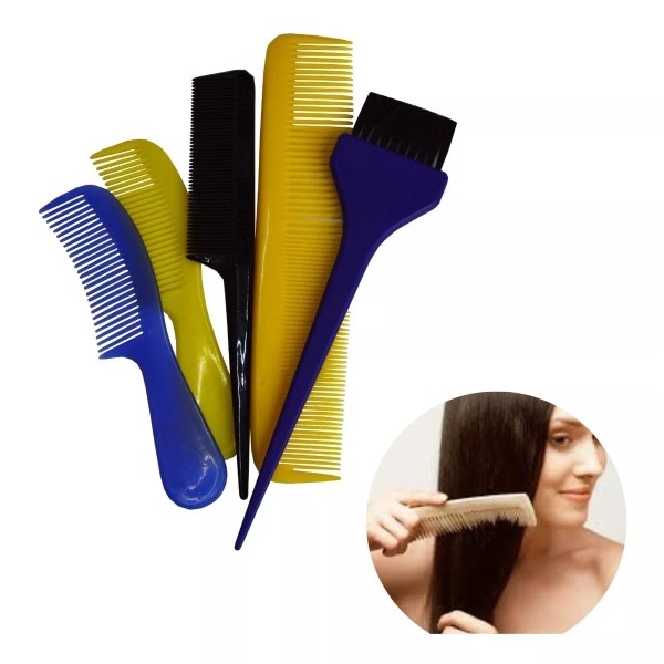 variable Kit 4 Piezas Peines De Plastico Colores + Brocha