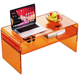 solaround Acrylic Coffee Table for Living Room Clear Rectangle Lucite Table with Open Storage Shelf (1, Orange, Nomal)