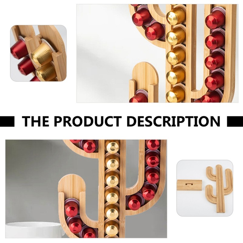 Wooden Coffee Capsule Holder Removable Coffee Pod Holder Cactus Shape