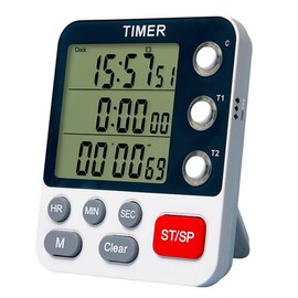 SPuRuiMaK Kitchen Timer with Alarm Clock Dual Timer 3 Alarm Functions Countdown Count Up Timer 3-Level Volume Adjustment with Vibration Magnetic Stand Includes Japanese Manual