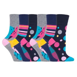 SockShop 6 pairs Ladies Cotton Gentle Grip UK 4-8, EUR 37-42 Socks - NEW variations (6 x RH189 C/B Hyper)