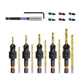 WojBear Countersink Drill Bit Set, 19 PCS Counter Sink Drill Bits for Woodworking, #4 6 8 10 12, Magnetic Extension bit Holder with 6 PCS Common Impact Bits