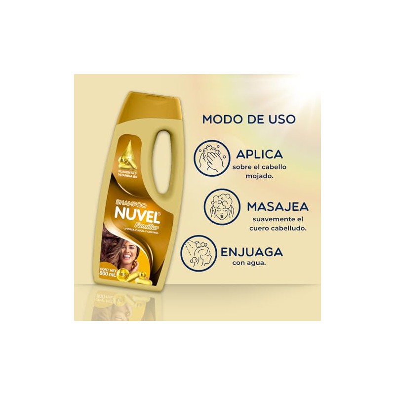 Nuvel Shampoo Capilar Fuerza y Control con Placenta, Ácido Hialurónico