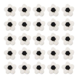 sourcing map 50pcs Flower Sew On Patches, Crochet Floral Petals Handmade Crochet Flowers Appliques Embellishments for DIY Hair Clothes Party Craft, White and Black