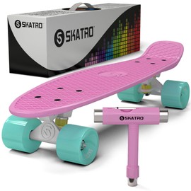 Skatro - Mini Cruiser Skateboard. 22x6inch Retro Style Plastic Board Comes Complete. Model: Pastel Paradise