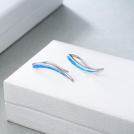 WINNICACA Crawler Climber Earrings for Women Sterling Silver Created Blue Opal Bar Earrings Jewelry for Women Birthday Christmas Gift for Her