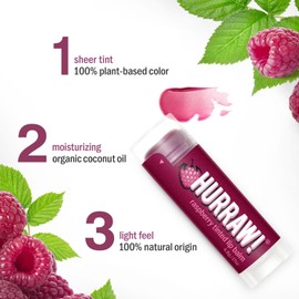 HURRAW! Bálsamo Labial Con Color Frambuesa, Paquete De 3:(Tono Frambuesa Translúcido)Orgánico, Vegano Certificado, Libre De Crueldad Animal Y Gluten. Sin Transgénicos, Ingredientes 100% Naturales. Sin