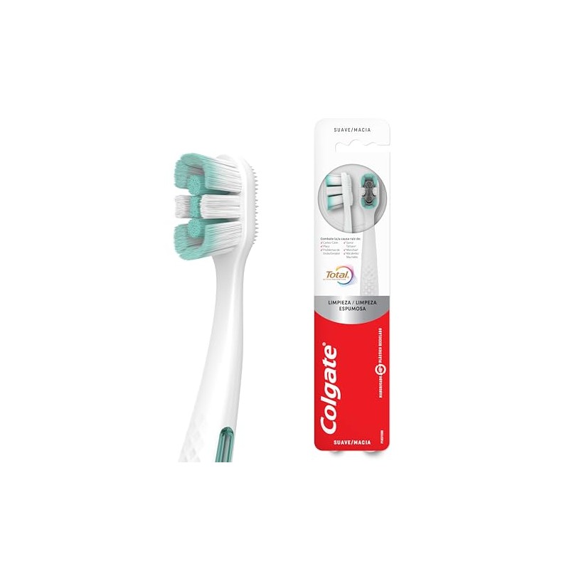 Colgate Cuidado Bucal Cepillo Dental Total Limpieza Espumosa 2 piezas