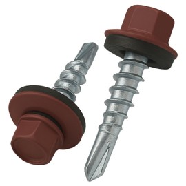 4.8 mm x 35 mm Roofing Screws, Hex Head Self-drilling Multi-color (RAL 3009 Oxide Red) Roof Screws With EPDM Sealed Washer, Rust Proof Zinc Plated Hardened Coarse Threads Screw for Outdoor Use