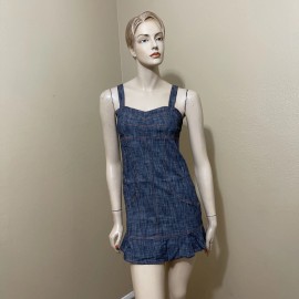 West 36th Women’s Blue Denim Cotton Casual Open Strap Zip Stretch Size S Dress Sundress