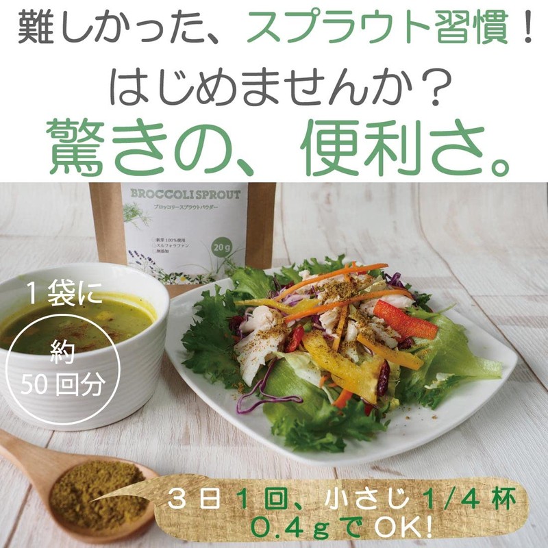 【医師が選ぶ最強食材 ブロッコリースプラウトパウダー 20g（50回分）150日 スルフォラファン サプリ ダイエット 美容 健康 エイジングケア ブロッコリースプラウト