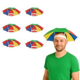 FUN FABLES Rainbow Multi-Color Umbrella Hat | Adjustable Hands-Free Folding Cap for Adults | Rain Hat Fancy Dress for Beach Fishing Golf Party Headwear (UK, Alpha, One Size, 6 Hats, Multi)