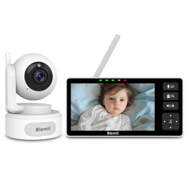 Blemil Baby Monitor, 5.5" HD Split-Screen with 4000mAh Battery, Panoramic Zoom Video Baby Monitor with Camera and Audio, Infrared Night Vision, ECO, and Two-Way Calling