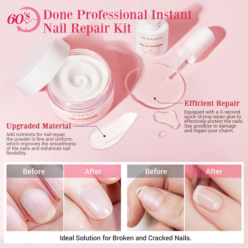 AZUREBEAUTY Nail Repair Kit Transparent Crystal for Broken Cracked Split