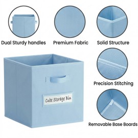Anyoneer Storage Bins, (Set of 6) 11 Inch Cube Storage Bin with 6 Labels Window Cards & a Pen, Fabric Storage Cubes for Shelves, Pastel Blue