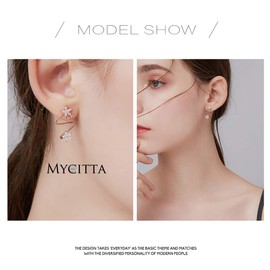 Climber Earrings for Women Sterling Silver Hypoallergenic CZ Cubic Zirconia Crystal Floral Flower Ear Cuffs Wrap Jacket Earrings Ear Crawler Sweep Up Percing/ Non Percing Cartilage Earrings Studs for