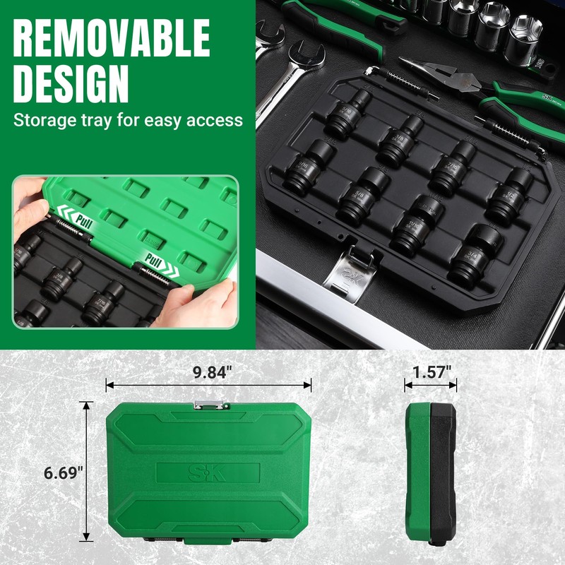 SK 3/8" Drive Universal Swivel Impact Socket Set, SAE Socket