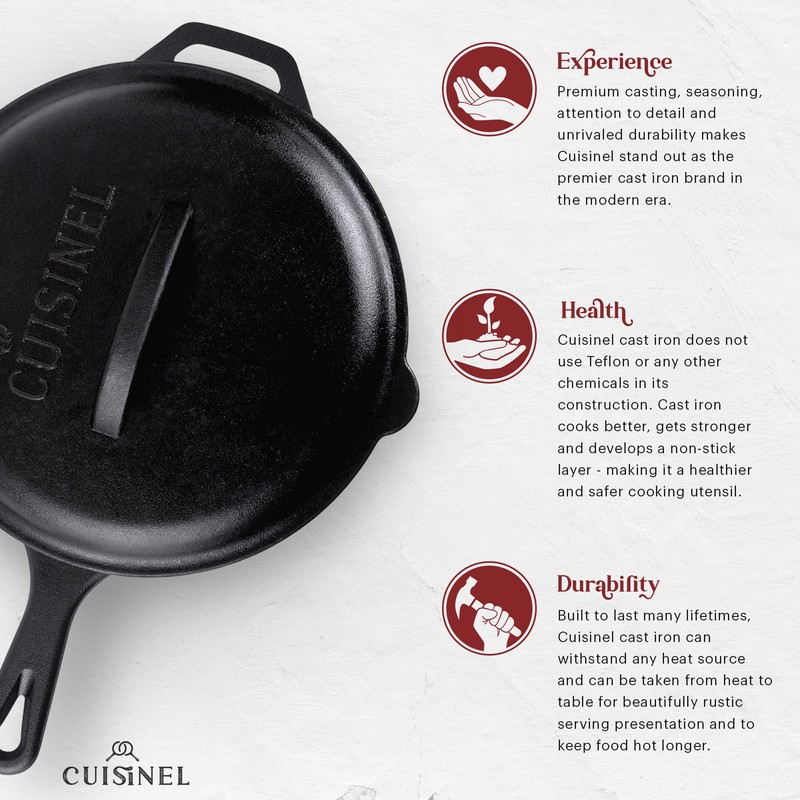 Cast Iron Skillet Set with Lids - 10"+12"-inch Pre-Seasoned Covered