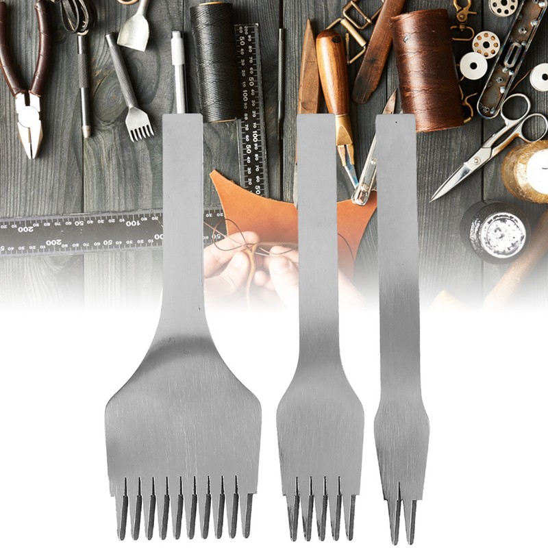 3pcs Steel Leather Chisel Hole Punching 2+5+10 Prong DIY Hand