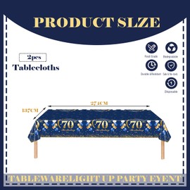 COSORO 2pcs Navy Blue Gold 70th Table Cloth,Happy 70th Birthday Tablecloth for Men Women 70th Birthday Table Decoration,137*274cm Plastic Tablecloths Table Cover 70th Birthday Decorations for Him Her