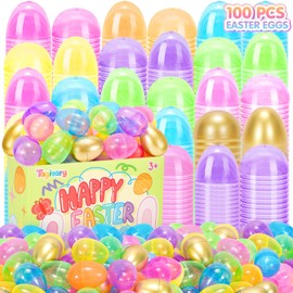 Tagitary Easter Eggs Set 100PCS,Colorful Bright Easter Egg Fillable Include 10 Golden Eggs,Empty Bulk for Easter Theme Party Favors for Kids,Perfect for Easter Egg Hunt Basket Stuffers Classroom Prize